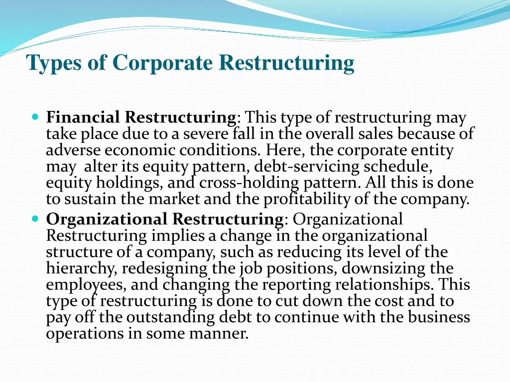 types of corporate restructuring