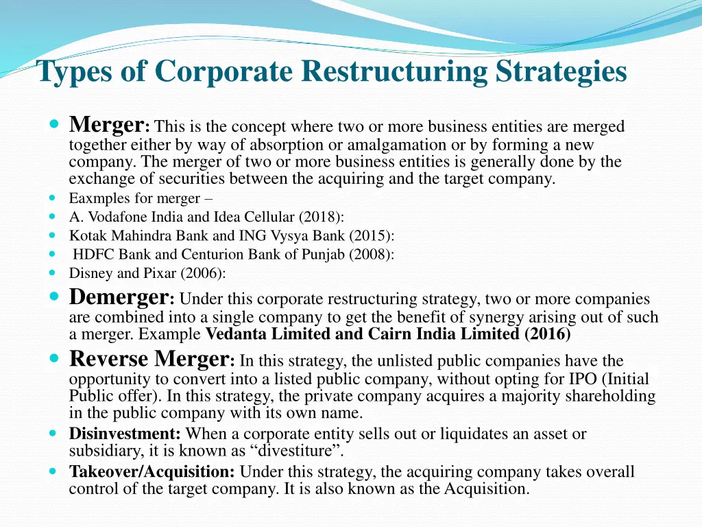 types of corporate restructuring strategies