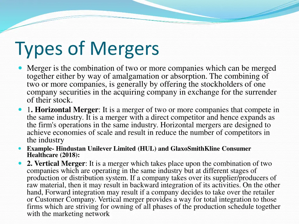 types of mergers merger is the combination