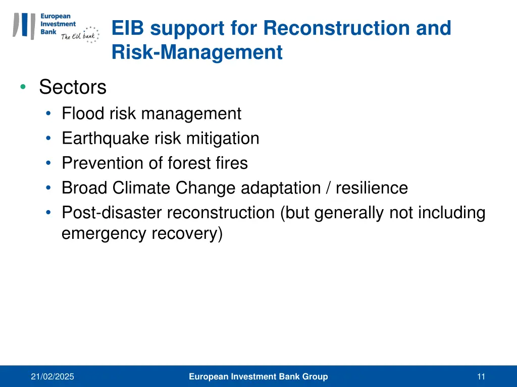 eib support for reconstruction and risk management