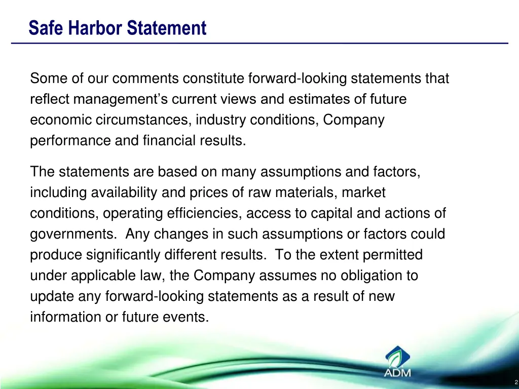 safe harbor statement