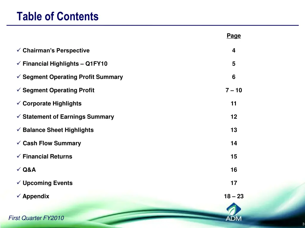 table of contents
