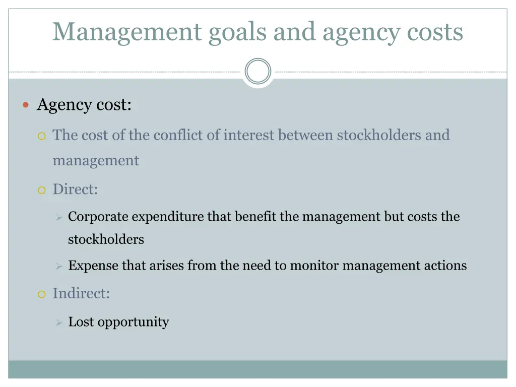 management goals and agency costs