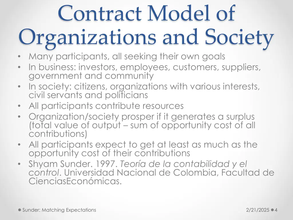 contract model of organizations and society many