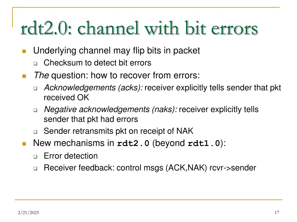 rdt2 0 channel with bit errors