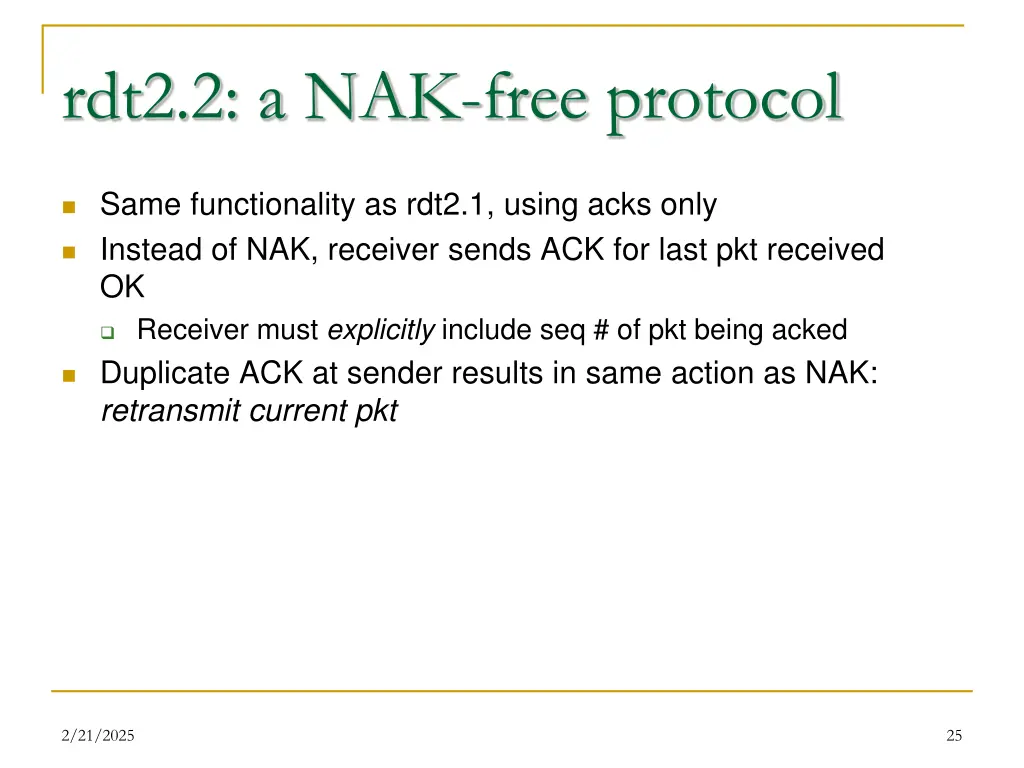 rdt2 2 a nak free protocol