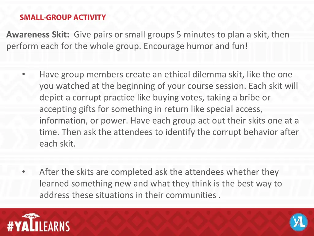 awareness skit give pairs or small groups