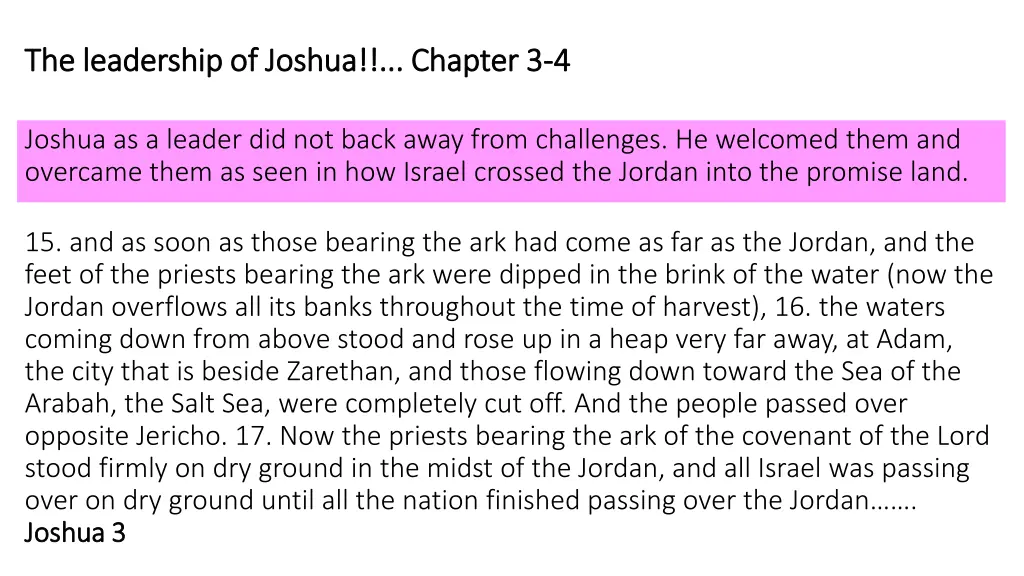 the leadership of joshua chapter 3 the leadership
