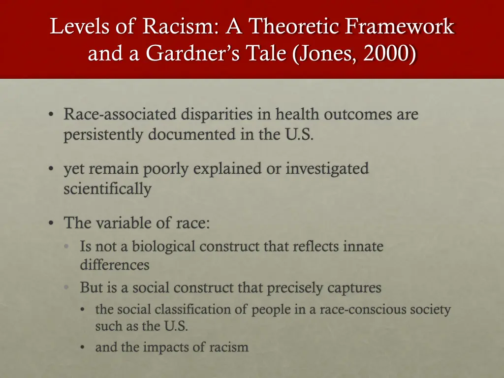 levels of racism a theoretic framework