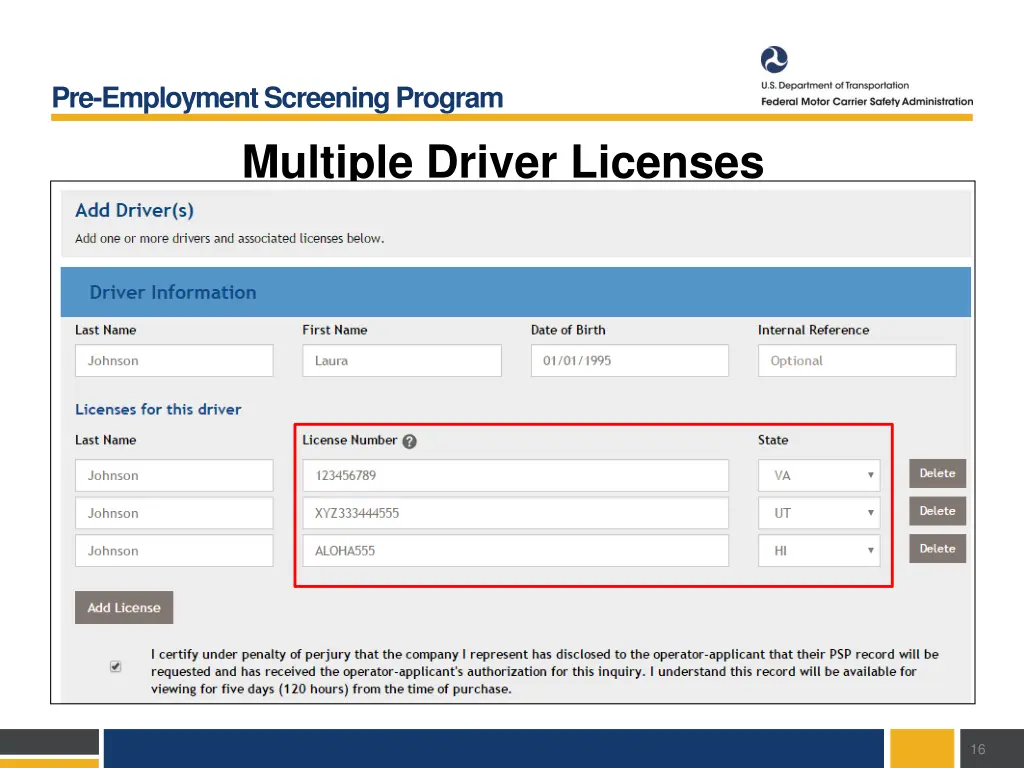 pre employment screening program multiple driver