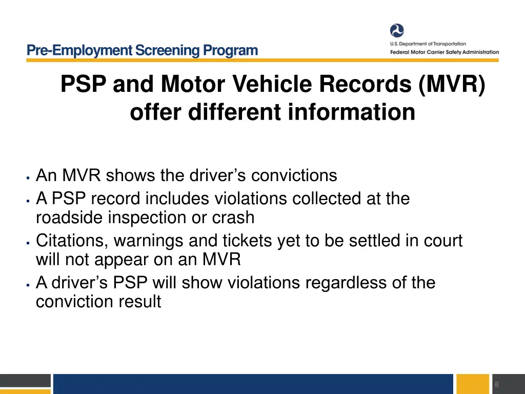 pre employment screening program psp and motor