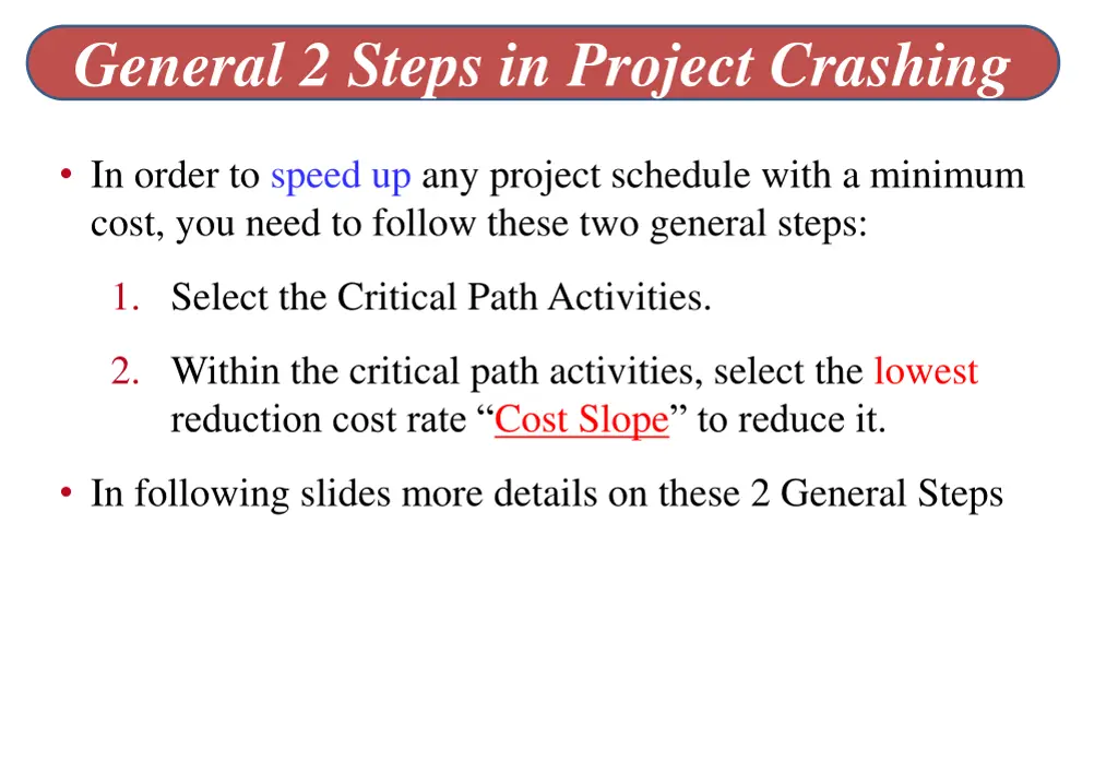 general 2 steps in project crashing
