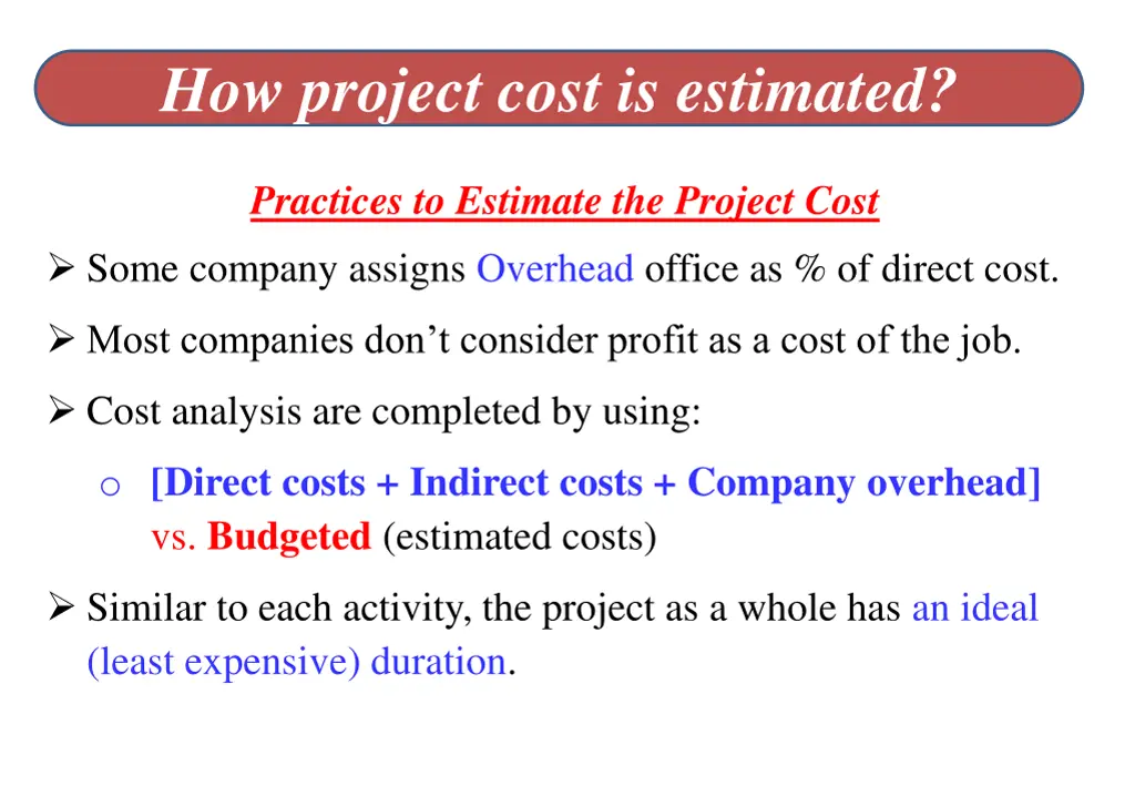 how project cost is estimated
