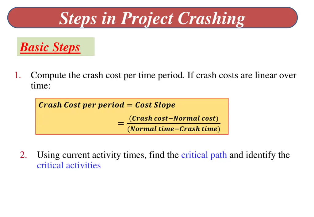 steps in project crashing