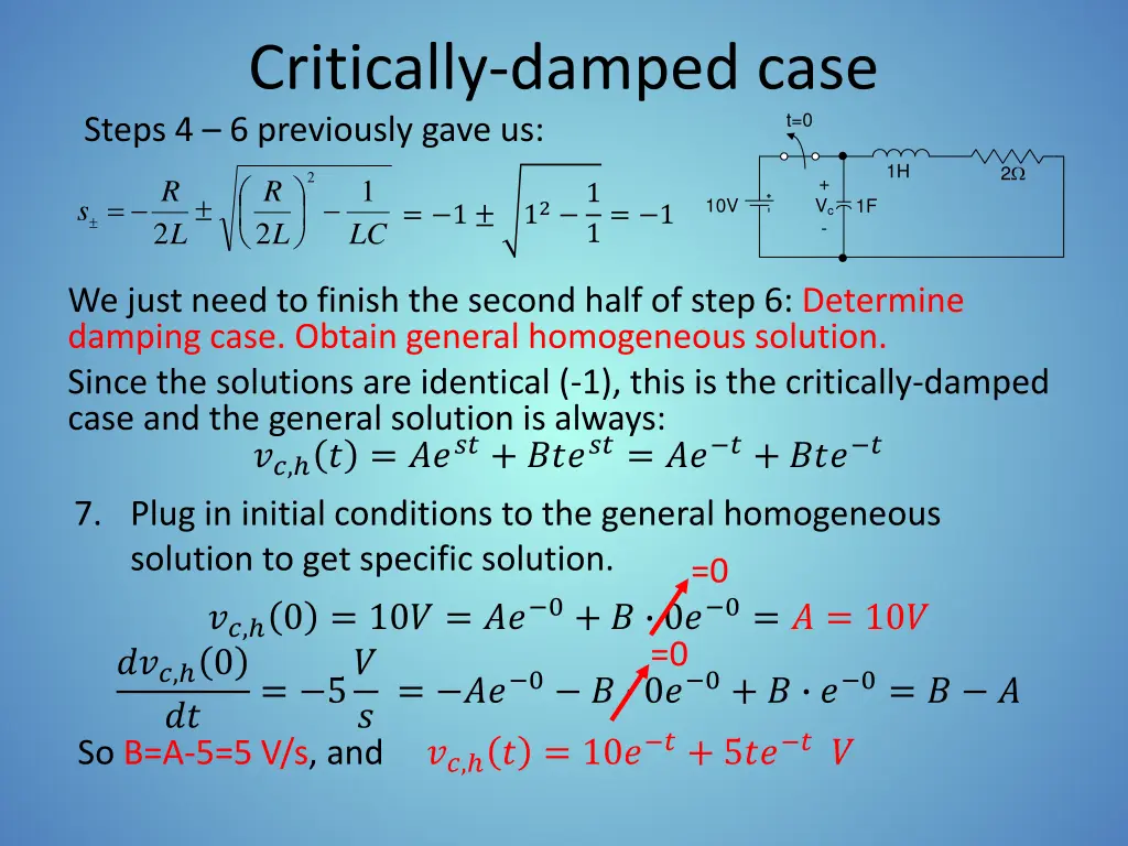 critically damped case steps 4 6 previously gave