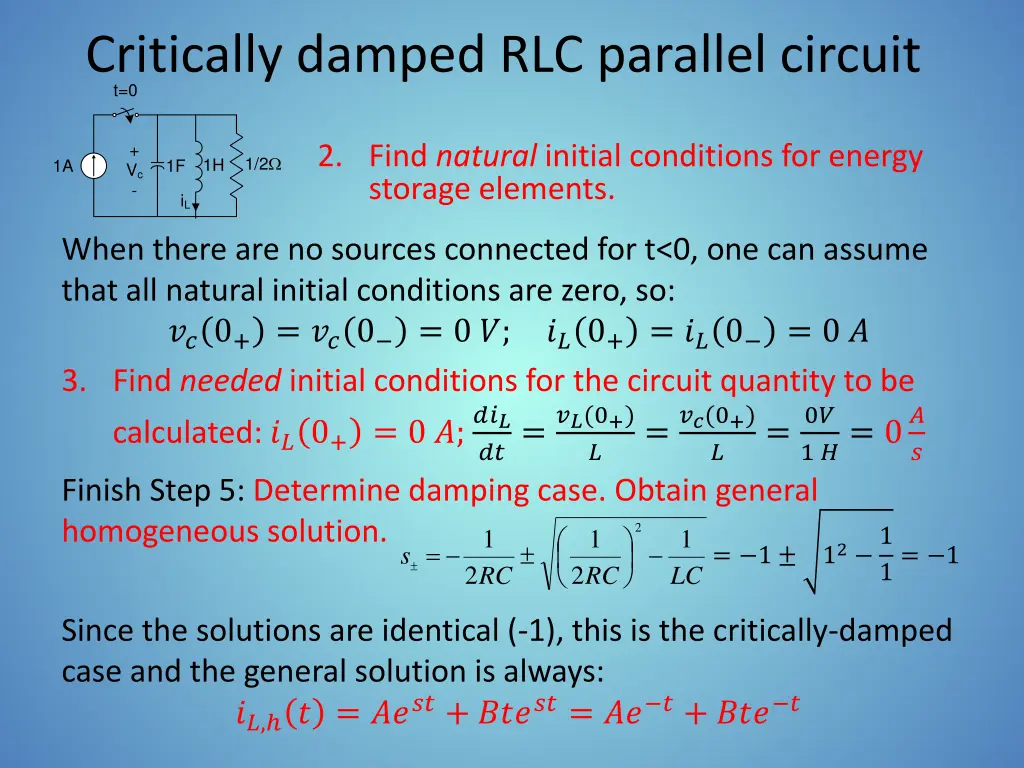 critically damped rlc parallel circuit t 0