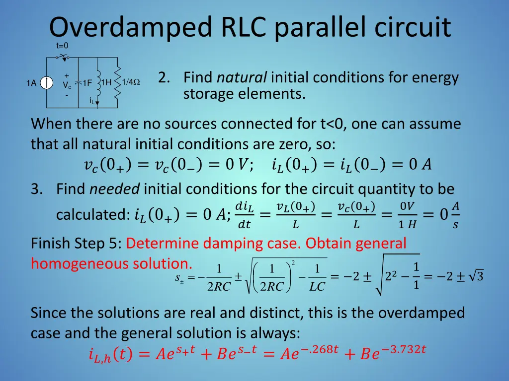 overdamped rlc parallel circuit t 0