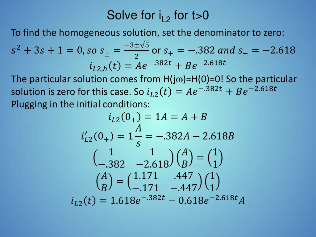 solve for i l2 for t 0
