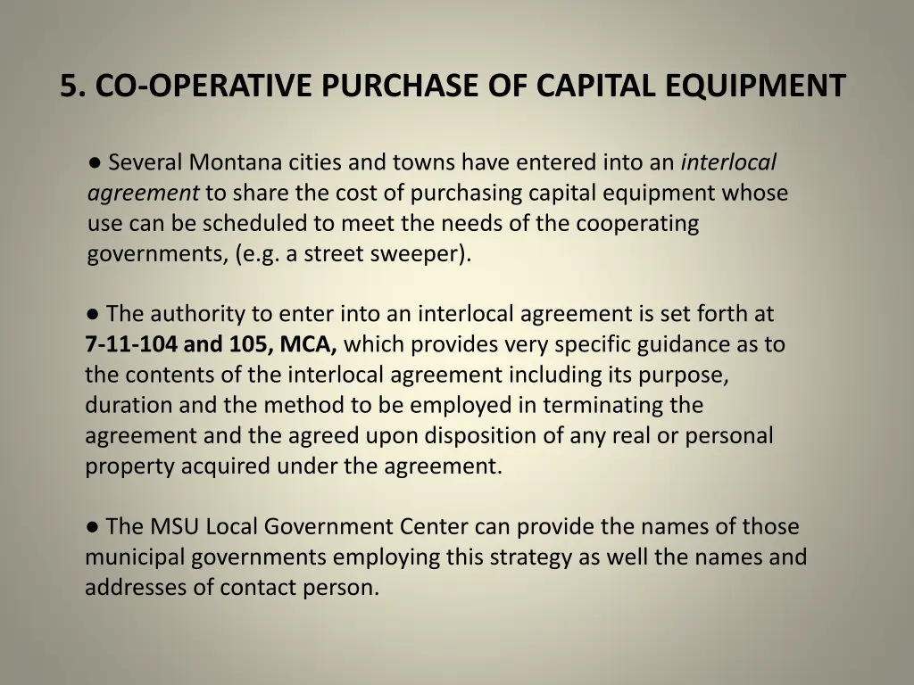 5 co operative purchase of capital equipment