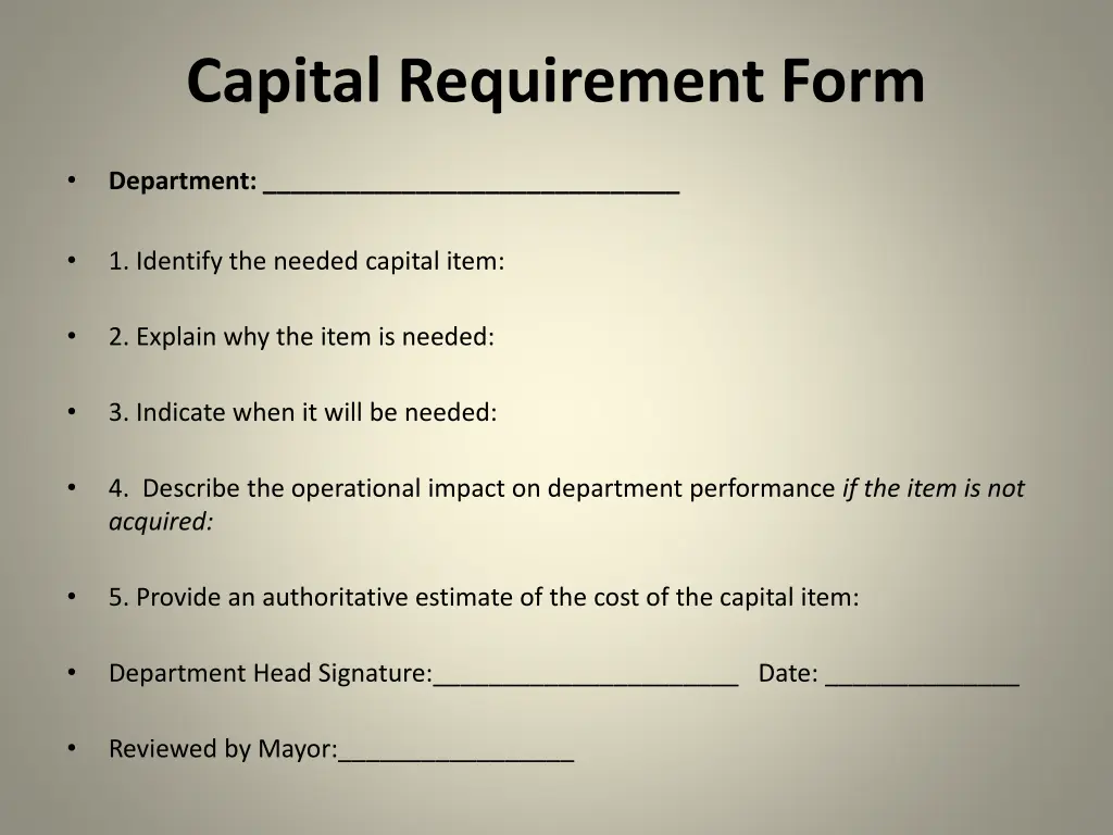 capital requirement form