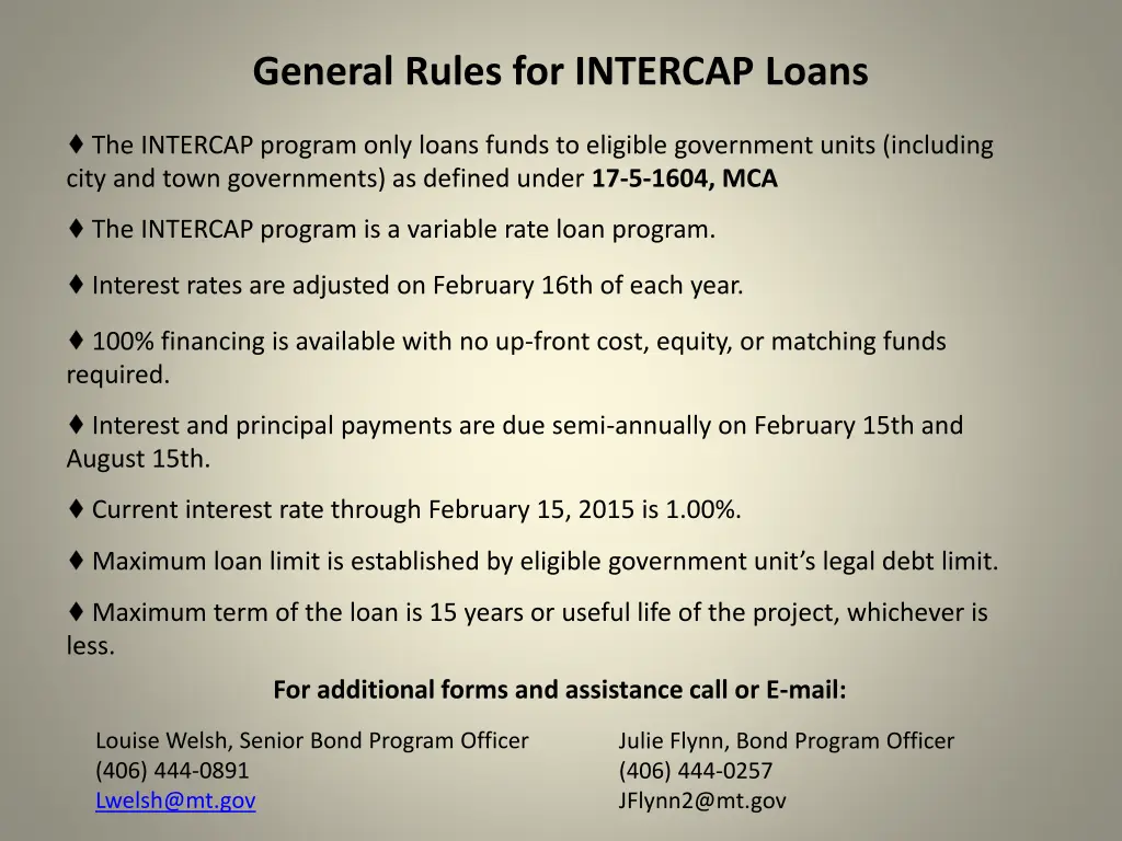 general rules for intercap loans