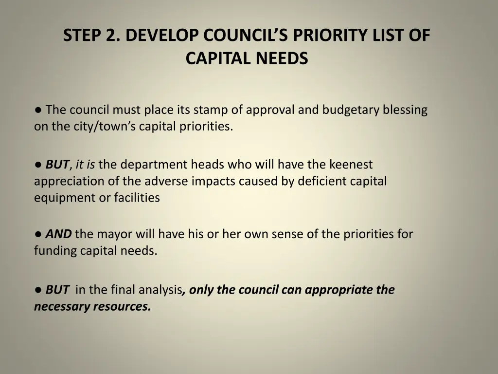 step 2 develop council s priority list of capital