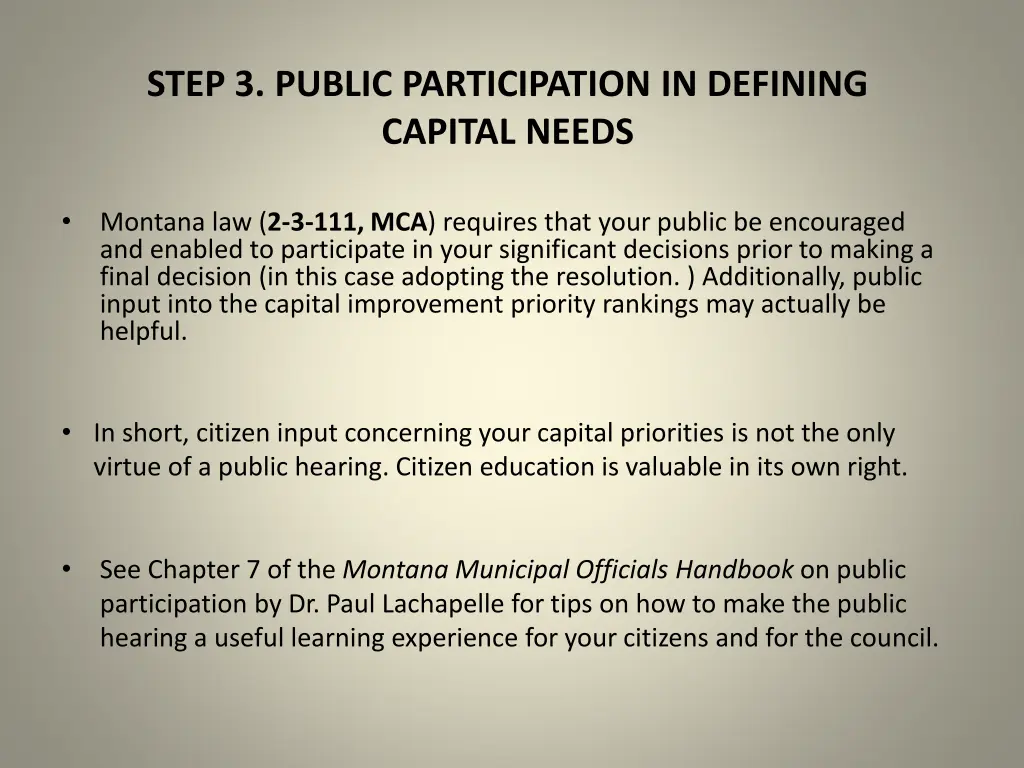 step 3 public participation in defining capital