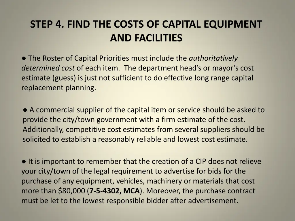 step 4 find the costs of capital equipment