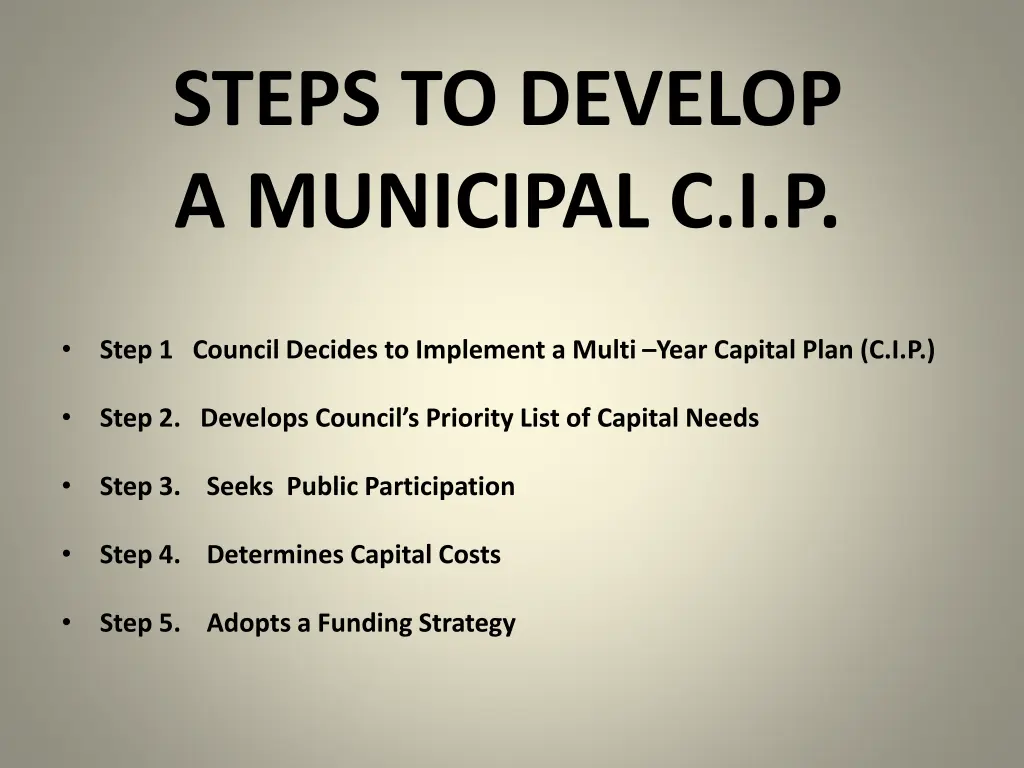 steps to develop a municipal c i p