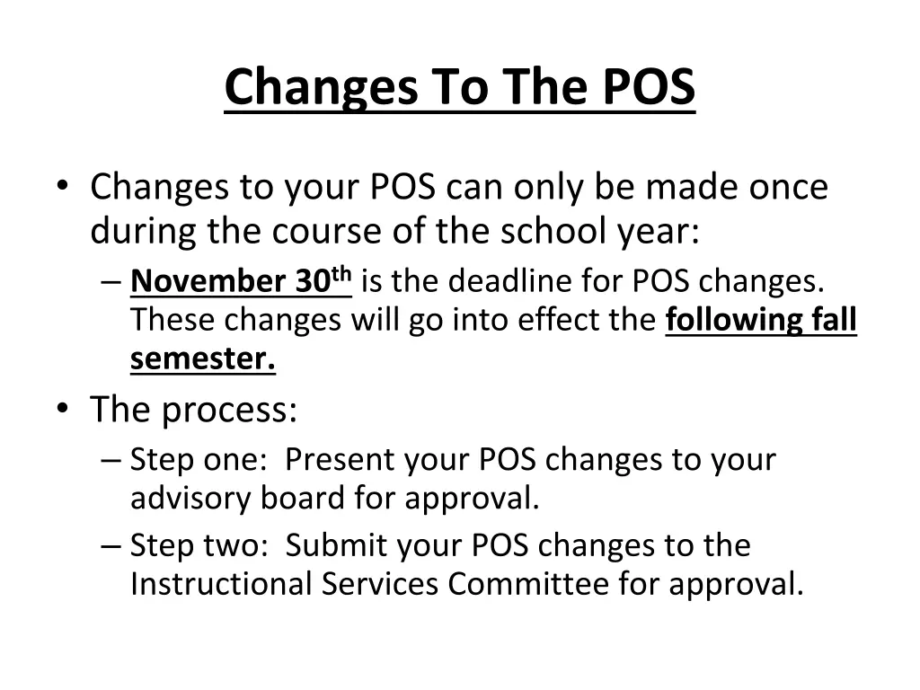 changes to the pos