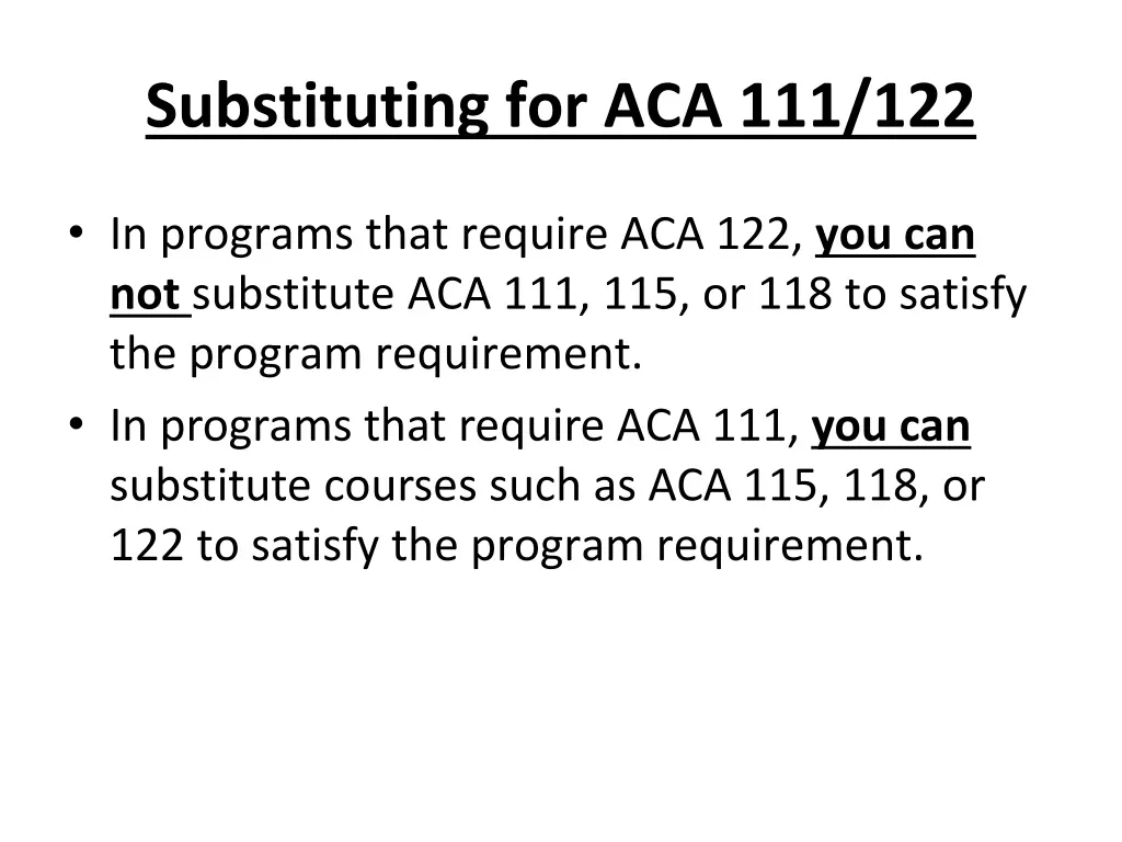substituting for aca 111 122