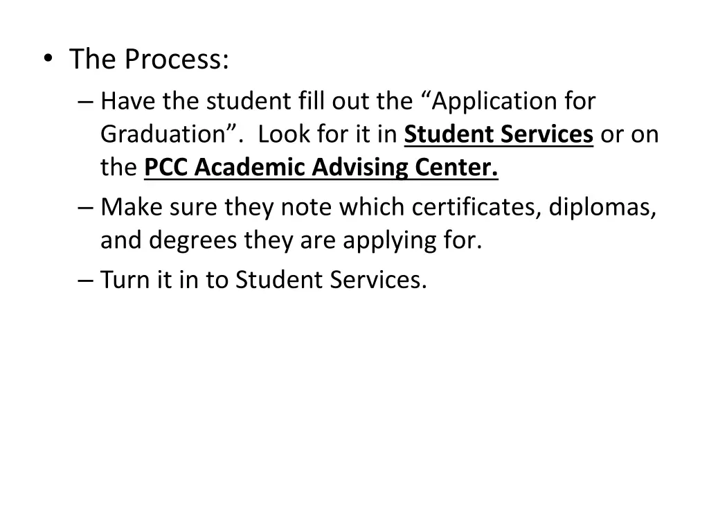 the process have the student fill