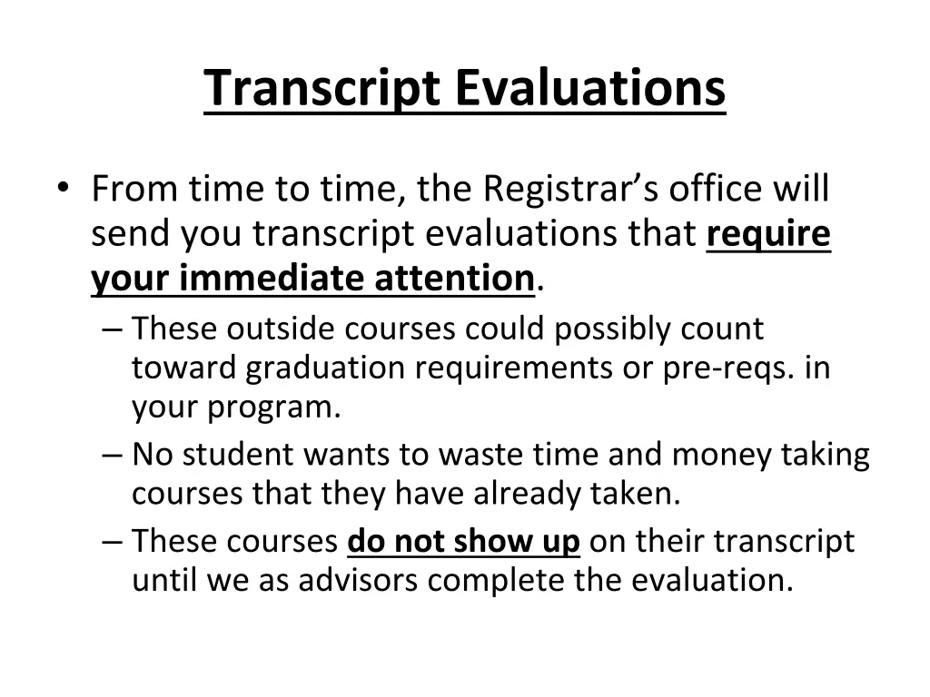 transcript evaluations