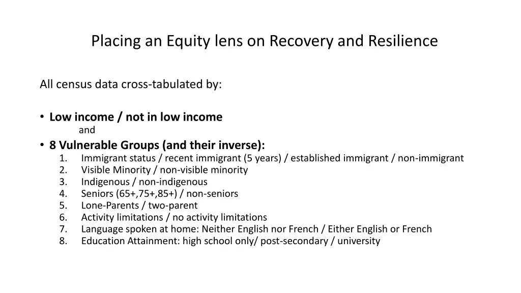 placing an equity lens on recovery and resilience