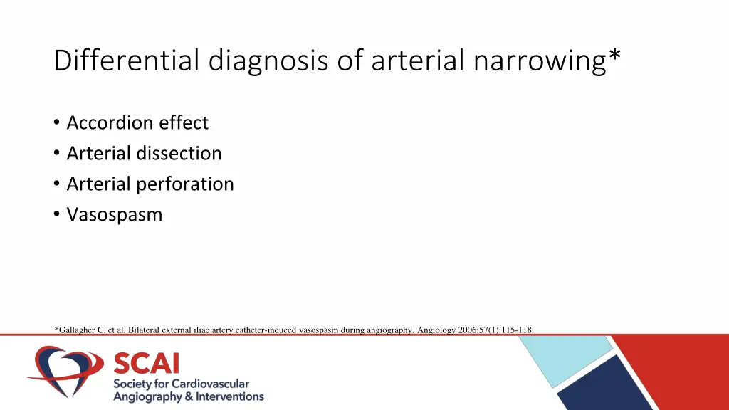 differential diagnosis of arterial narrowing
