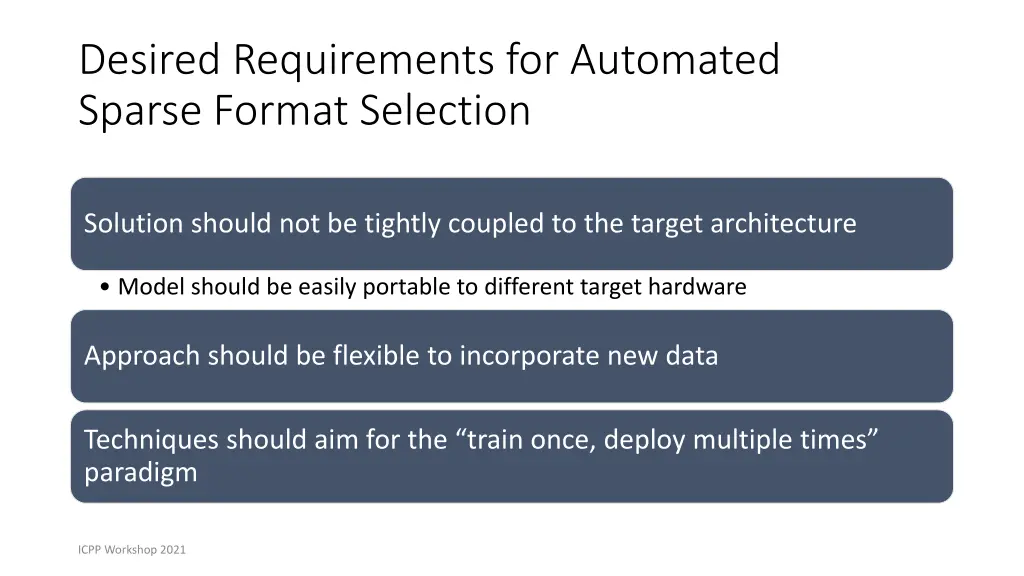 desired requirements for automated sparse format