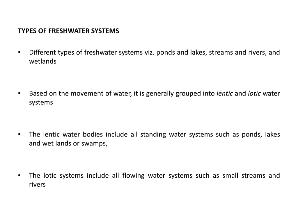 types of freshwater systems