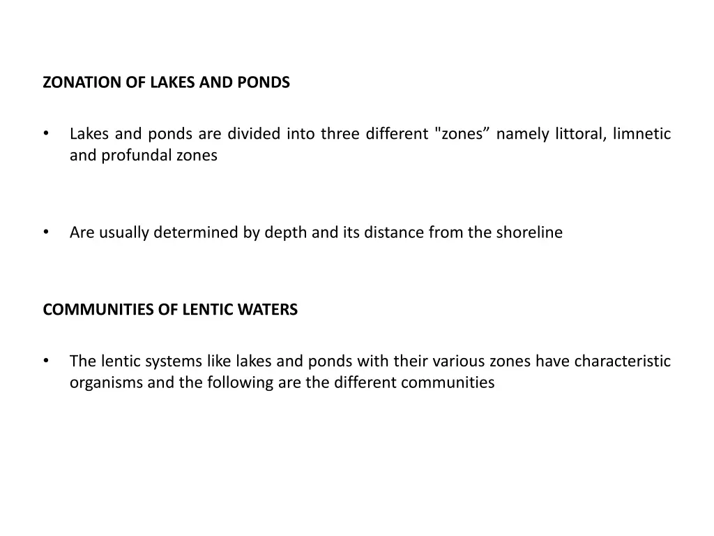 zonation of lakes and ponds