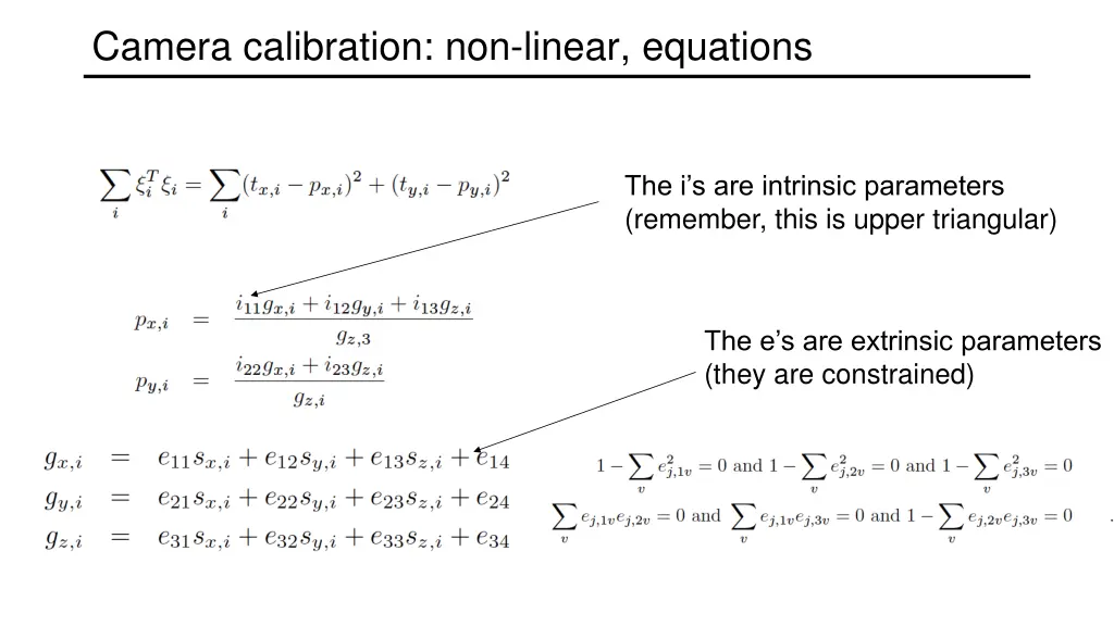 camera calibration non linear equations