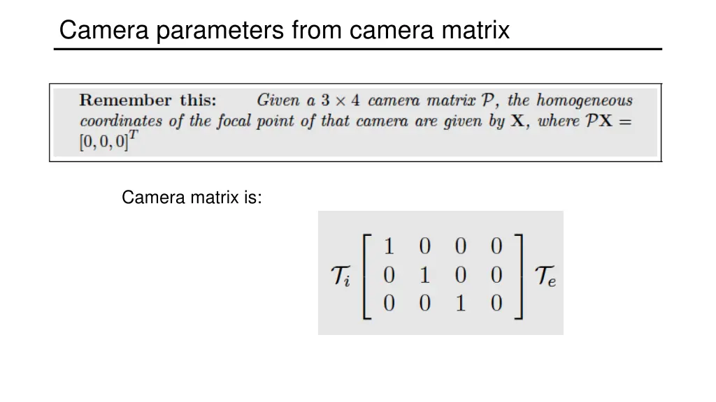 camera parameters from camera matrix