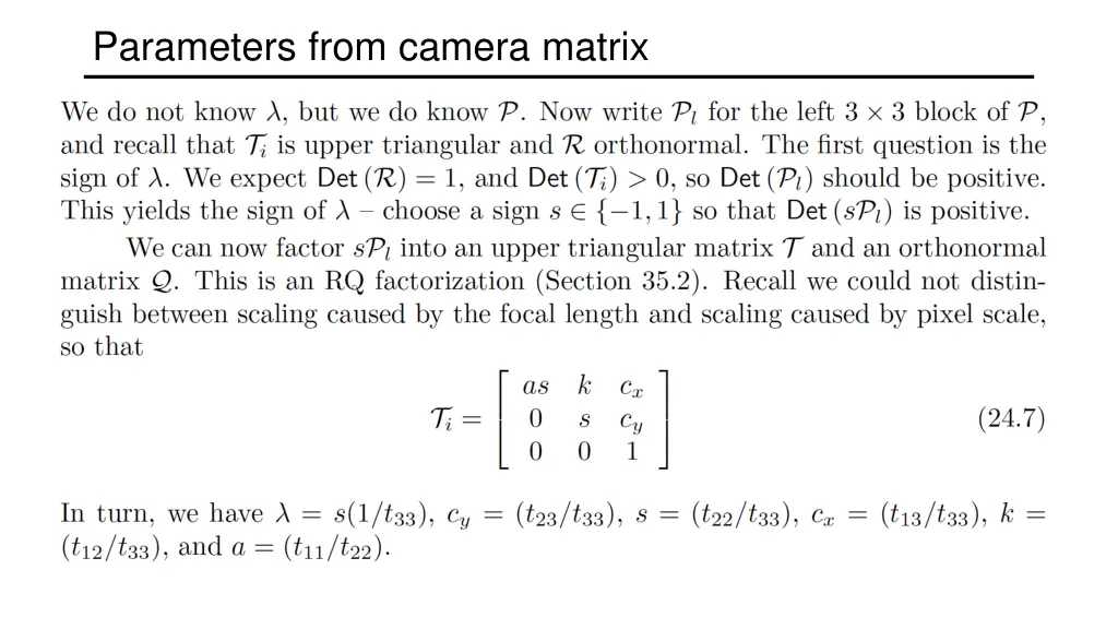 parameters from camera matrix 1