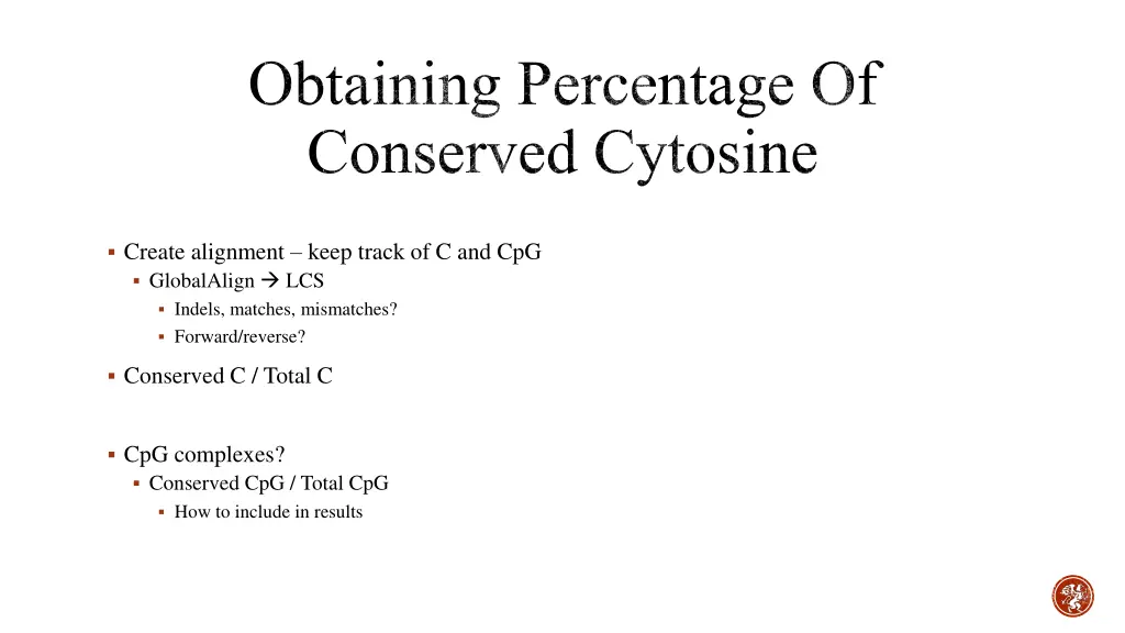 obtaining percentage of conserved cytosine