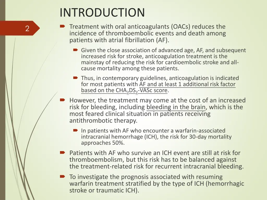 introduction treatment with oral anticoagulants