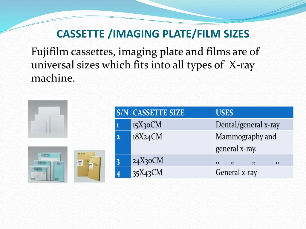 cassette imaging plate film sizes