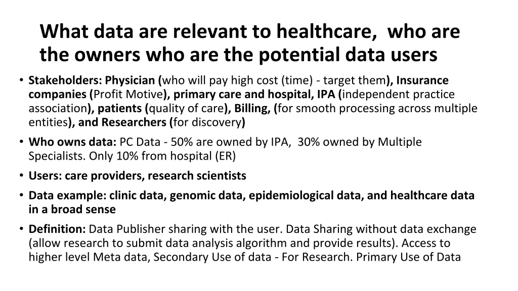what data are relevant to healthcare