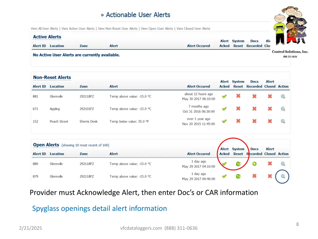 provider must acknowledge alert then enter