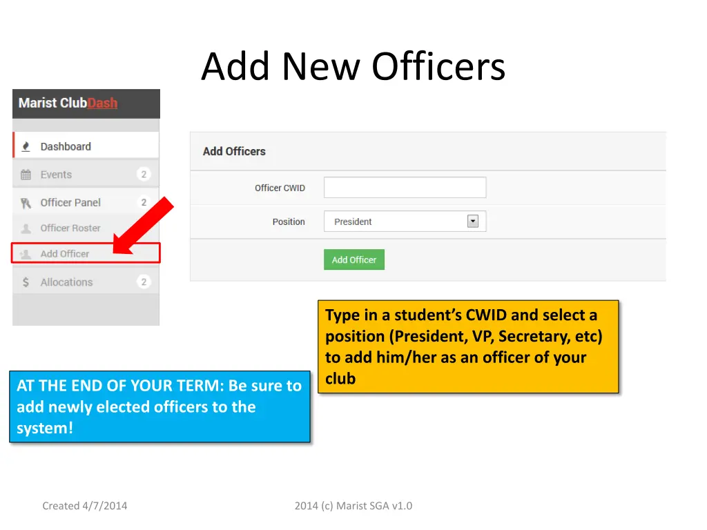 add new officers