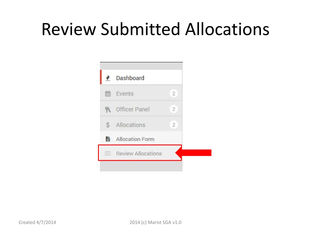 review submitted allocations