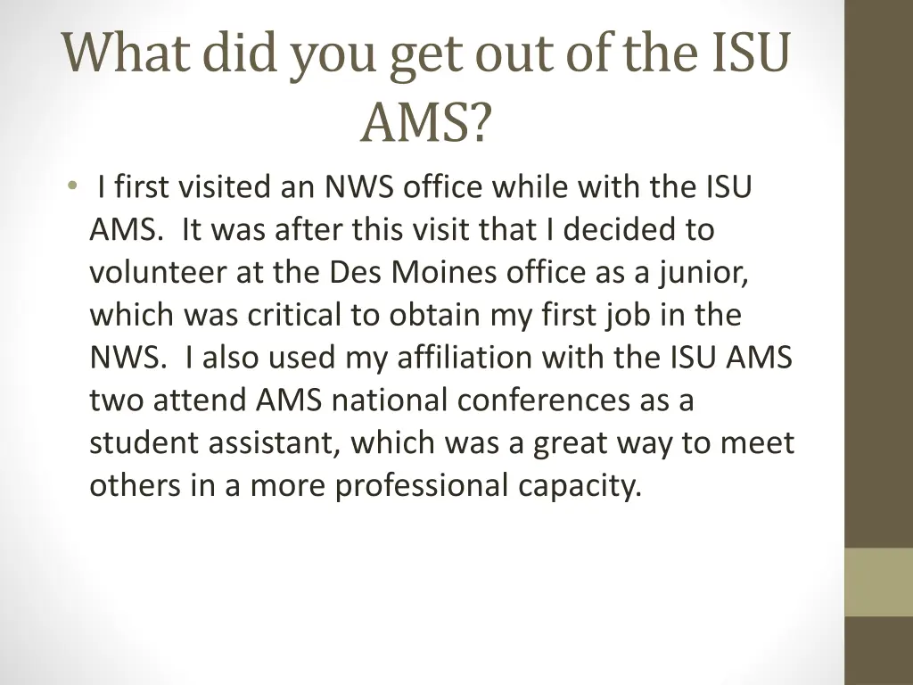 what did you get out of the isu ams i first