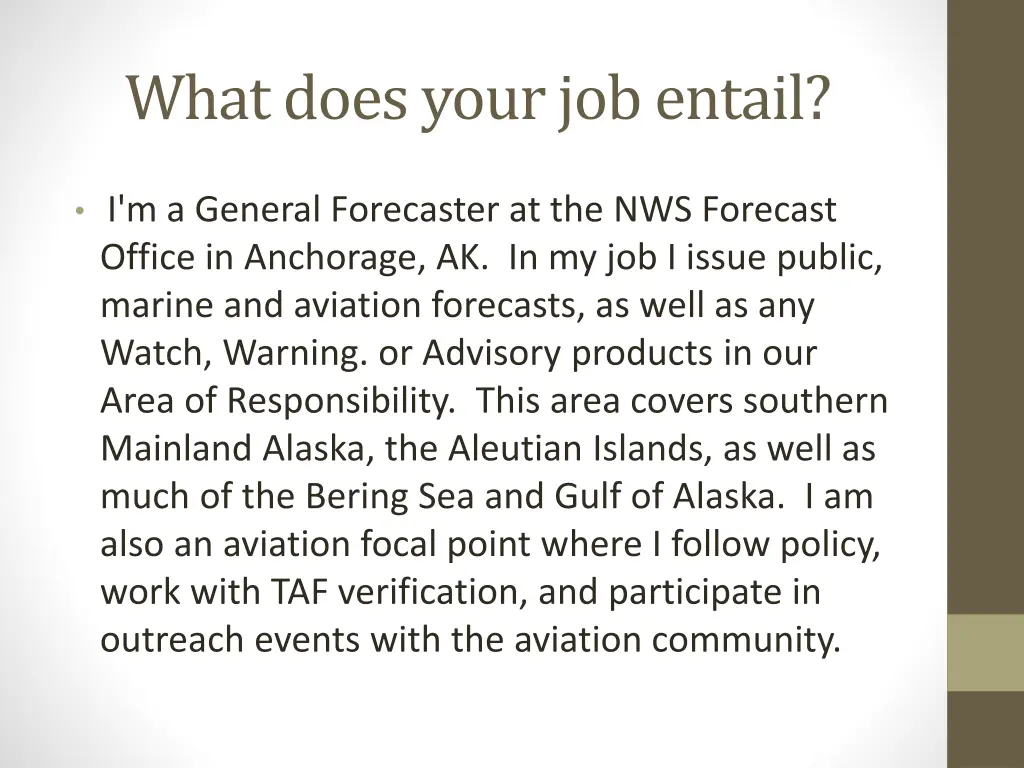 what does your job entail